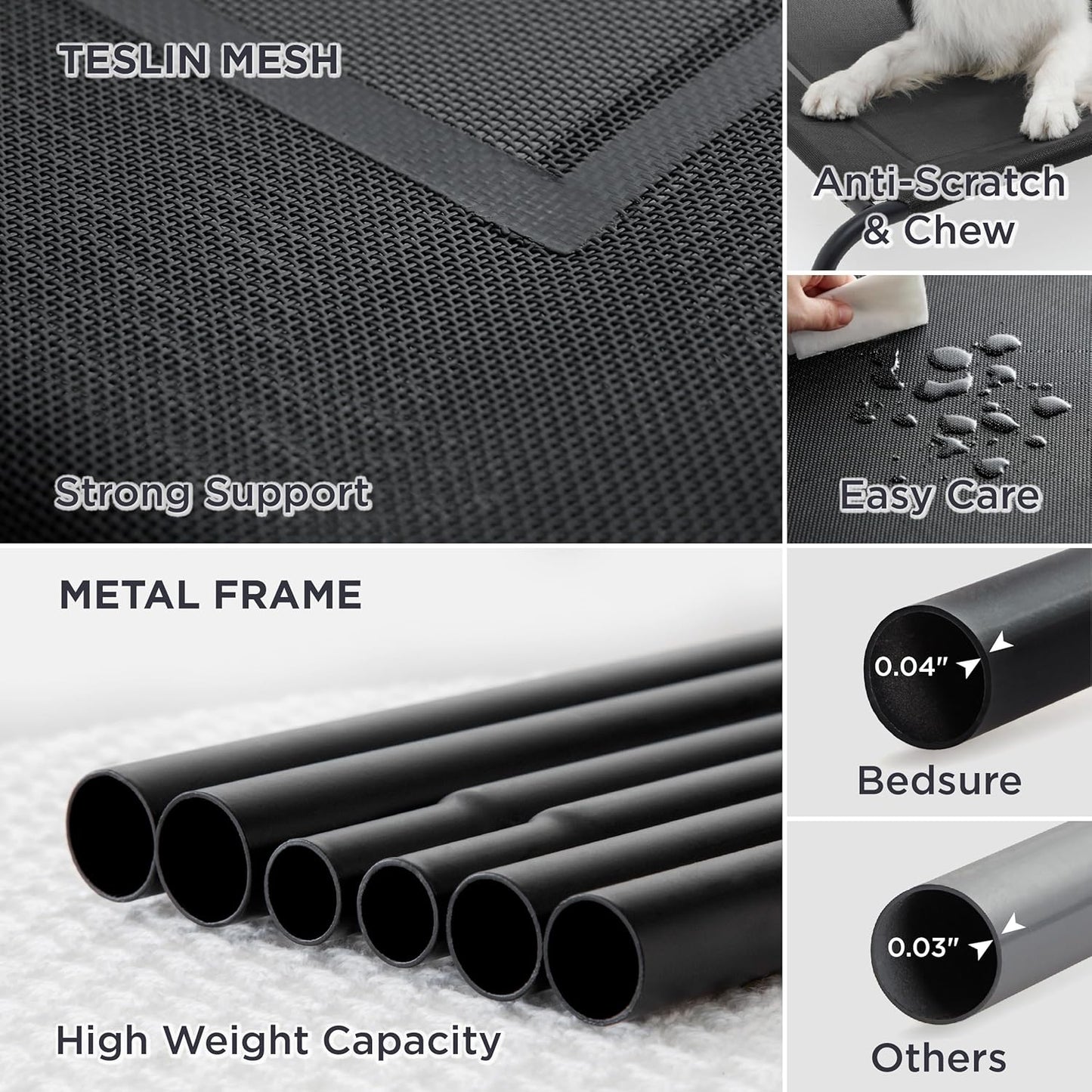 Bedsure Outdoor Elevated Dog Bed Large Sized Dog, Portable Indoor & Outdoor Cooling Raised Cot Pet Hammock Bed with Skid-Resistant Feet, Frame with Breathable Mesh, Black, 49 inches