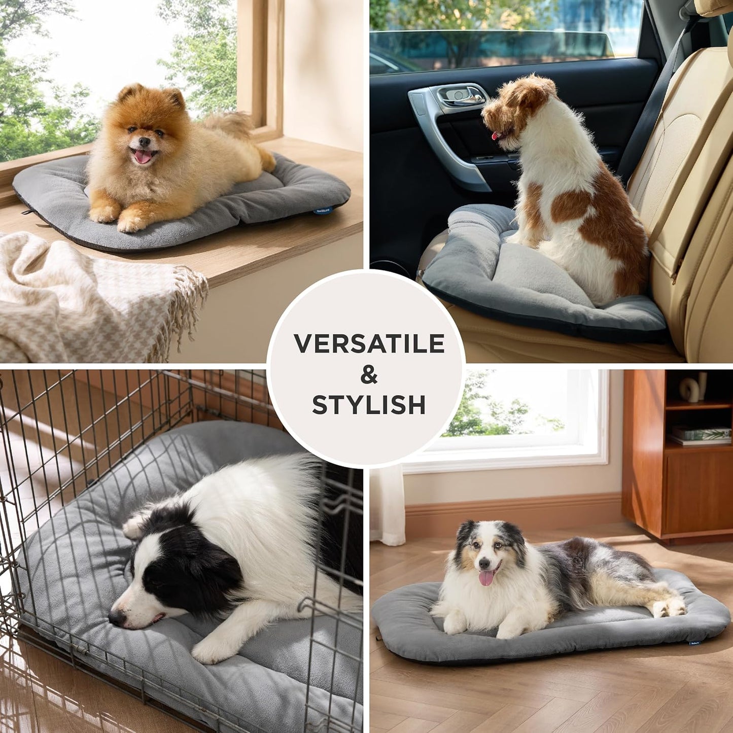 Bedsure Washable Dog Crate Pad for Small Dogs, Anti-Slip Puppy Kennel Dog Bed for Crate - Ultra Soft Fleece Flat Thin Pet Mat (Not Chew Proof), Light Grey 23"x17"