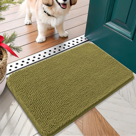 OLANLY Dog Door Mat for Muddy Paws 24x16, Absorbs Moisture and Dirt, Absorbent Non-Slip Washable Doormat, Quick Dry Chenille Mud Mat, Entry Indoor Entryway Carpet for Inside Floor, Willow Green
