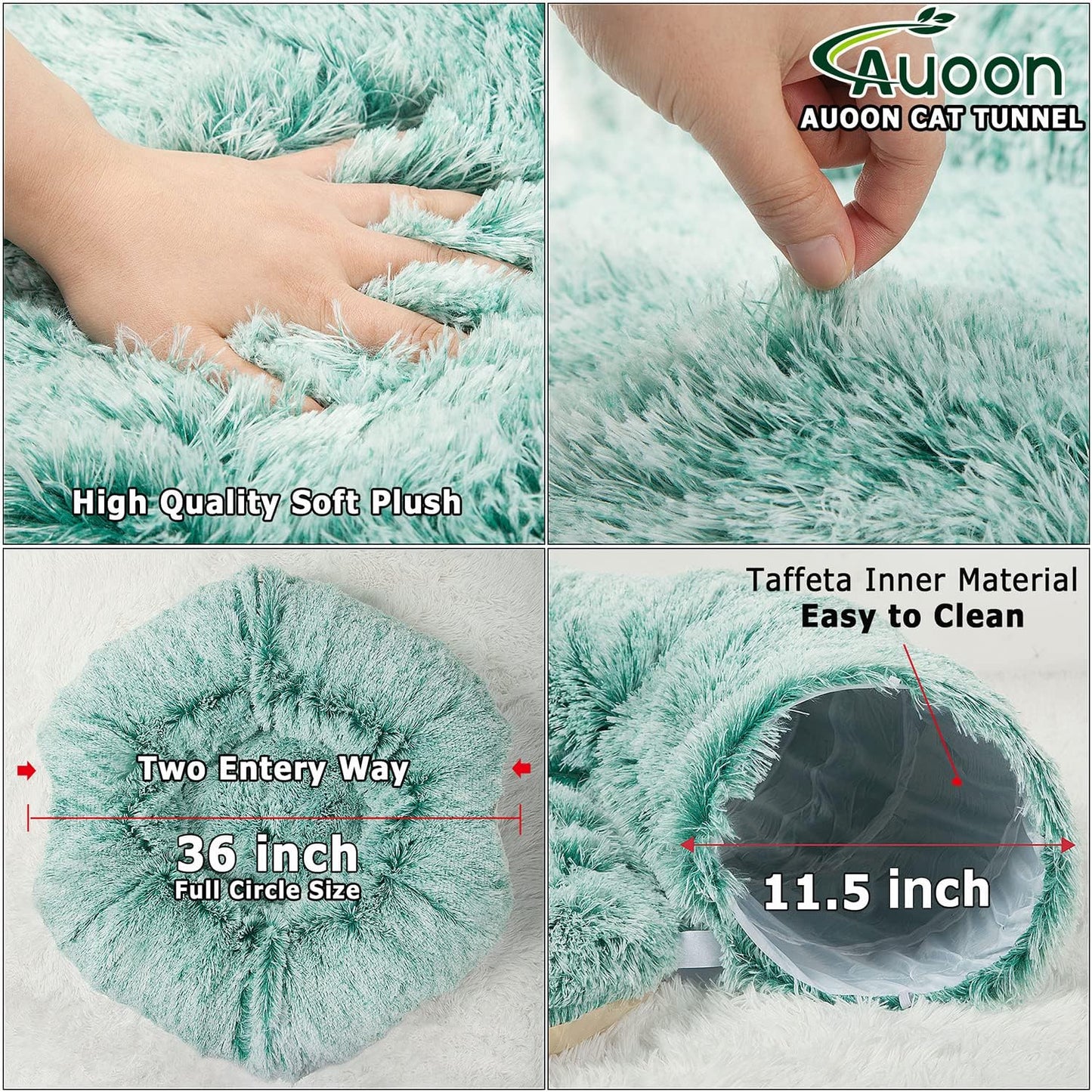 AUOON Cat Tunnel Bed - Cat Donut Tunnel with Soft Plush Circle Cushion for Indoor Cats Kitten Kitty Puppy Rabbit Ferret (Khaki)