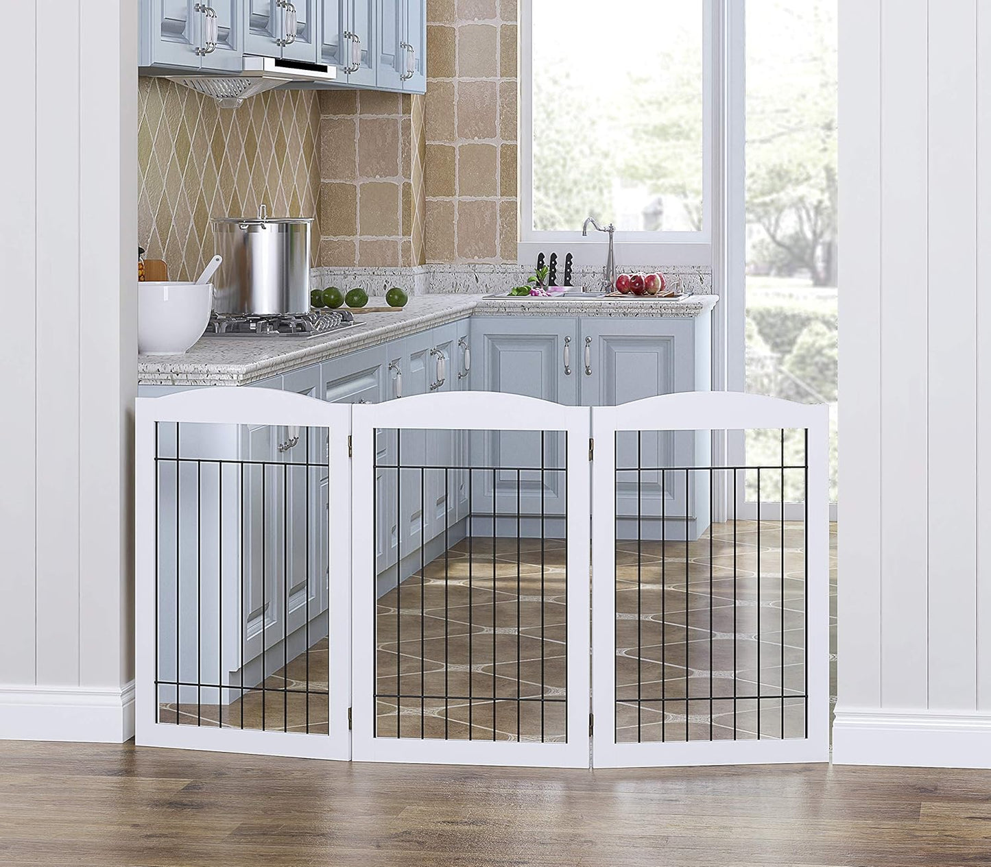 Spirich Freestanding Wire Pet Gate for Dogs, 60 inches Extra Wide, 30 inches Tall Dog Gate for The Houes, Doorway, Stairs, Pet Puppy Safety Fence, White 3 Panels