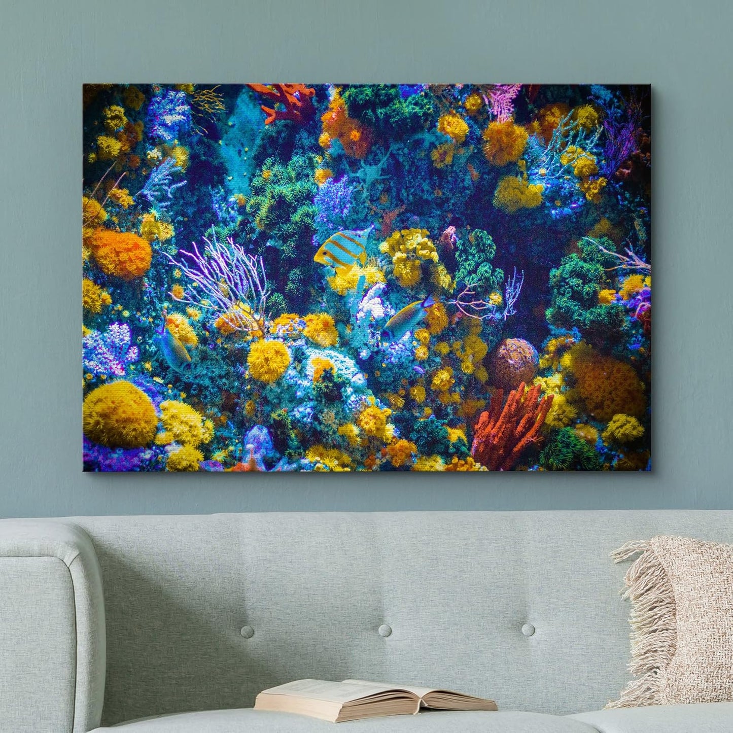 wall26 Canvas Print Wall Art Vibrant Neon Multicolor Anemone Coral Reef Nature Animals Photography Realism Rustic Scenic Landscape Wilderness Earth for Living Room, Bedroom, Office - 24"x36"