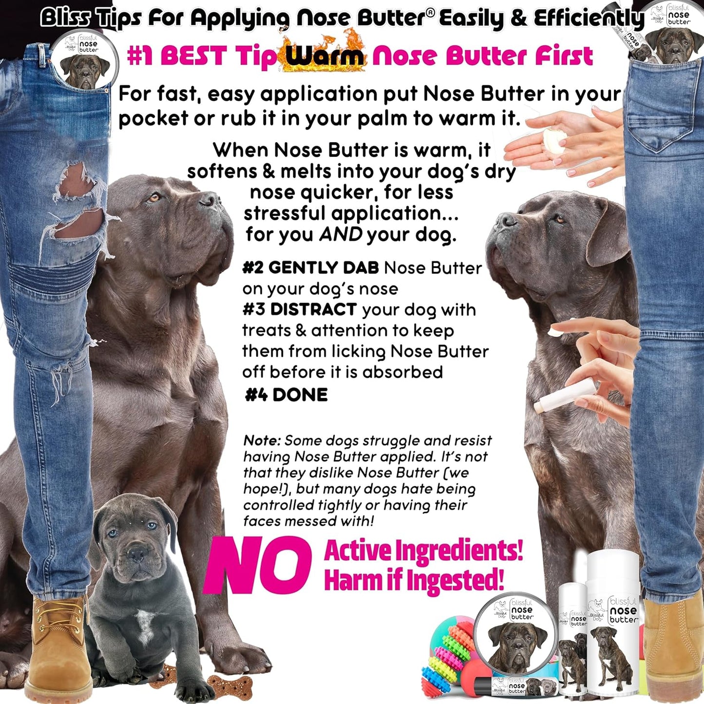 The Blissful Dog Cane Corso Nose Butter for Dry, Cracked Skin, Lick-Safe Dog Nose Balm with Moisturizing Shea Butter, Almond, Olive, and Essential Oils, Pet Supplies, Uncented, 1 oz.