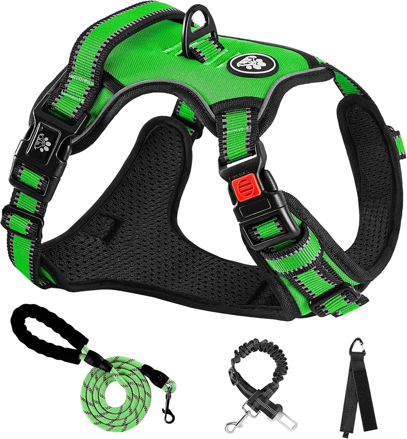 NESTROAD No Pull Dog Harness,Adjustable Oxford Dog Vest Harness with Leash,Reflective No-Choke Pet Harness with Easy Control Soft Handle for Large Dogs(Large,FluorescentGreen)