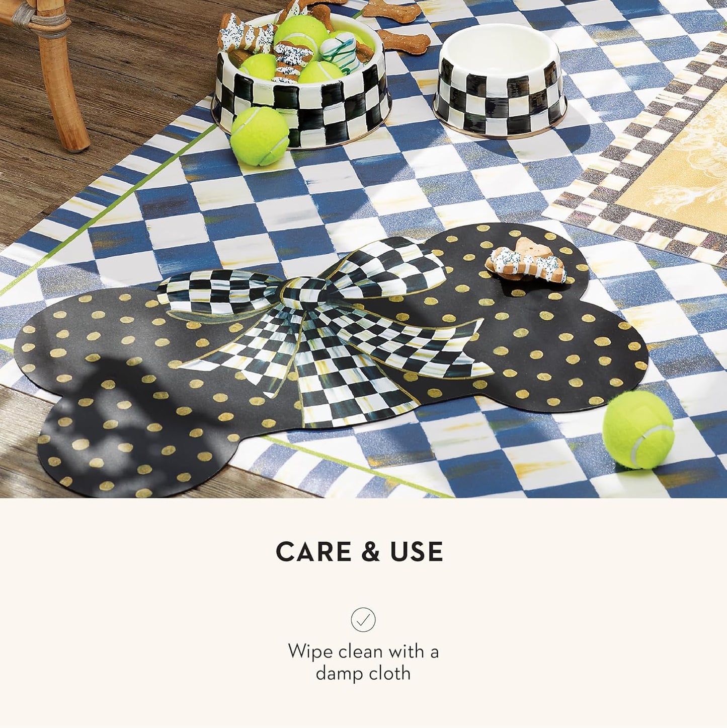 MACKENZIE-CHILDS Pup Placemat, Cute Pet-Food Mat for Dog Bowls and Cat Bowls, Courtly Bow