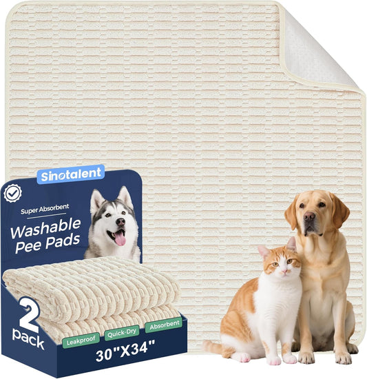 Washable Pee Pads for Dogs, 2 Pack Reusable Puppy Pads Dog Pads, Non-Slip Dog Pee Pads, Leakproof Pet Pee Pads Wee Wee Pads for Dogs. (Cream White, 30"x34"(Pack of 2))