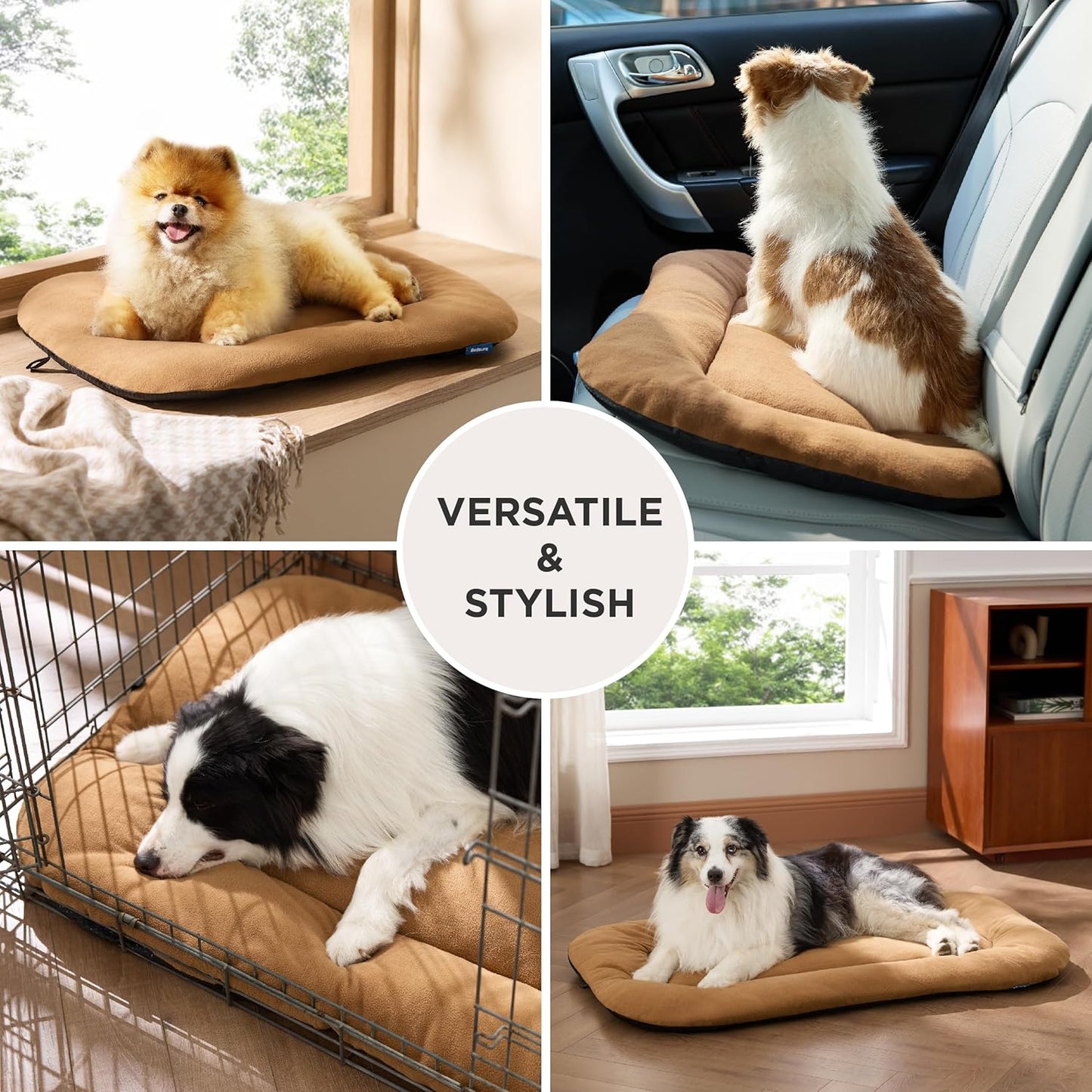 Bedsure Washable Dog Crate Pad for Large Dogs, Anti-Slip Puppy Kennel Dog Bed for Crate - Ultra Soft Fleece Flat Thin Pet Mat (Not Chew Proof), Brown 35"x22"