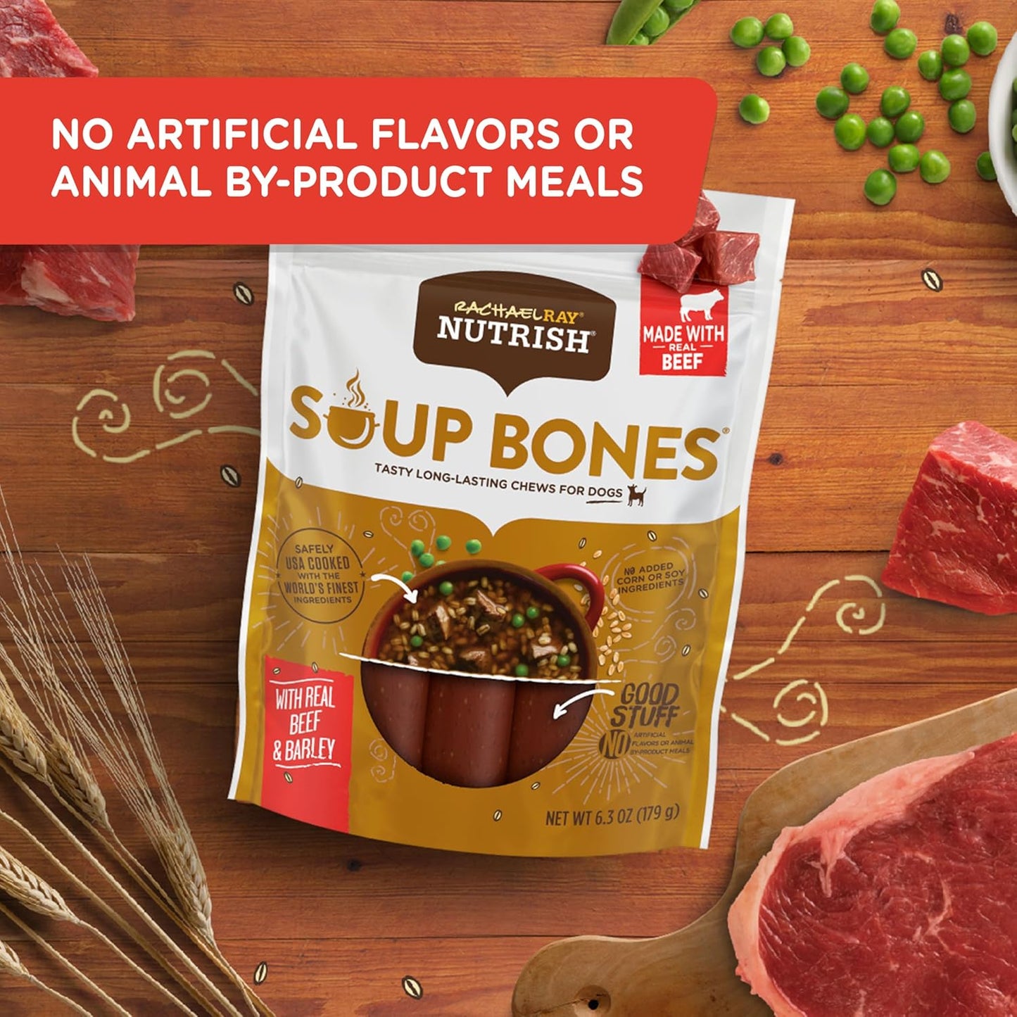 Rachael Ray Nutrish Soup Bones Dog Treats, Beef & Barley Flavor, 6 Bones