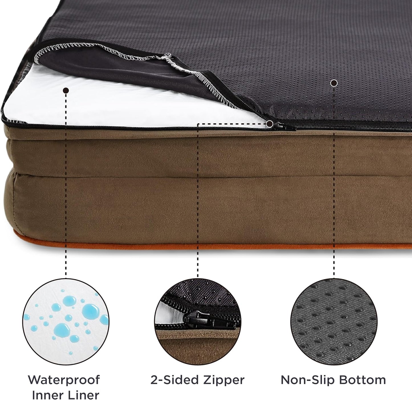 Bedsure Orthopedic Dog Bed Medium Size Dogs - Washable Medium Dog Cat Bed Waterproof, Comfort Pet Couch Sofa with Washable Removable Cover, Pets Bed with Nonskid Bottom, Brown, 28"