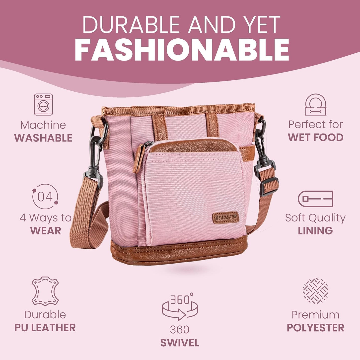 BEAU&FUR Dog Treat Pouch with Clicker for Training - Hands-Free Dog Treat Bag with Magnetic Closure, Built-in Poop Bag Holder Pocket