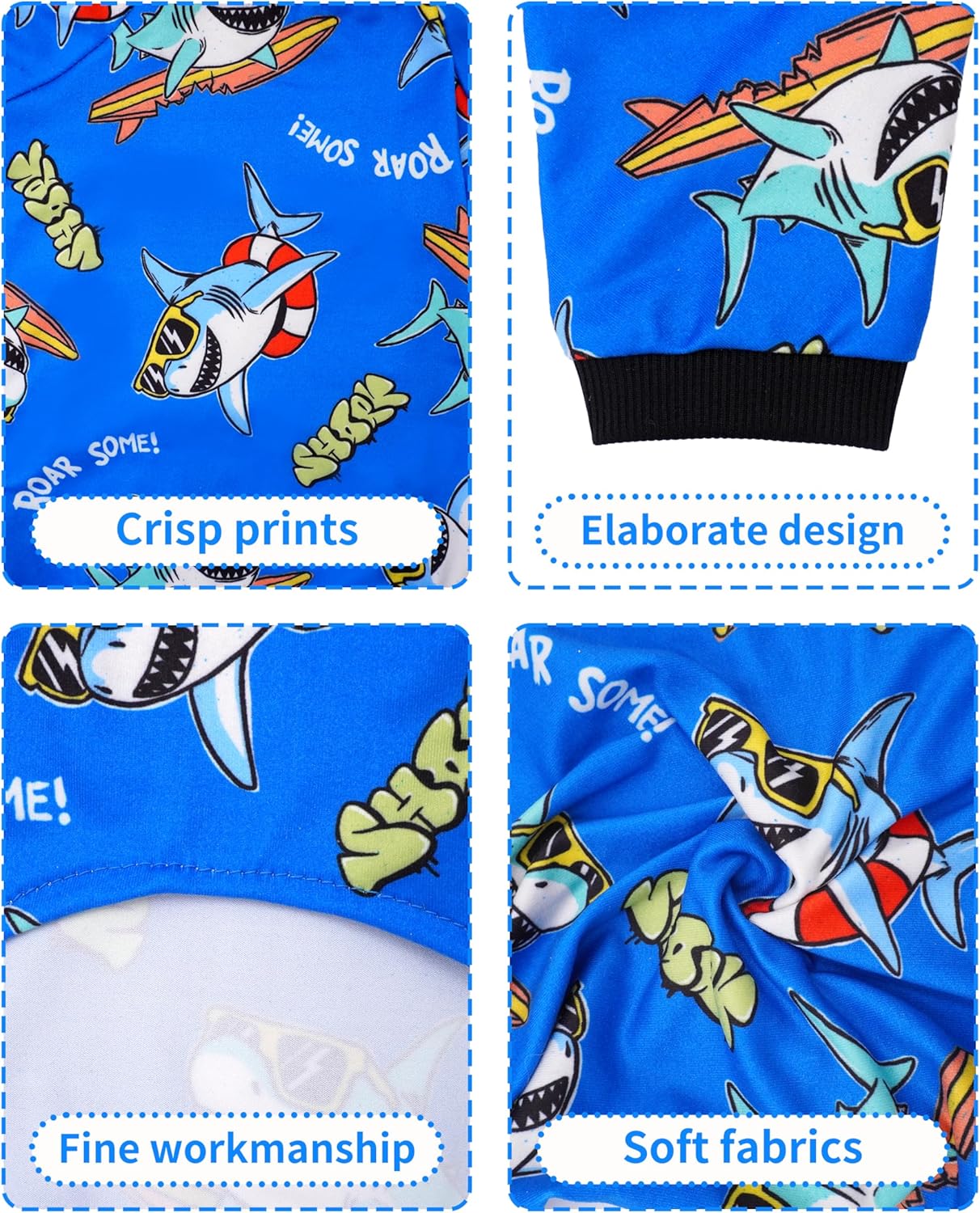 PET SHOW 4 Pack Small Dog Pajamas for Doggies Boy Dinosaur Shark Soft Stretchy PJs Plaid Jumpsuit Puppy Cats Kittens Paw Onesies Outfits with Sleeve Pets Breathable Summer Clothes Costume XS